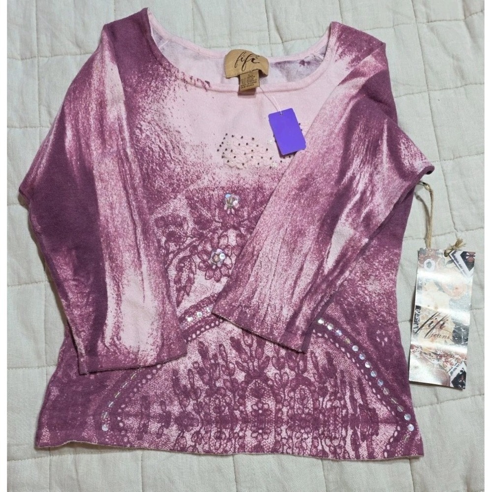 Fifi Y2K Top Juniors L Fairycore Whimsy Sequin Floral 90s Cottagecore Coquette
